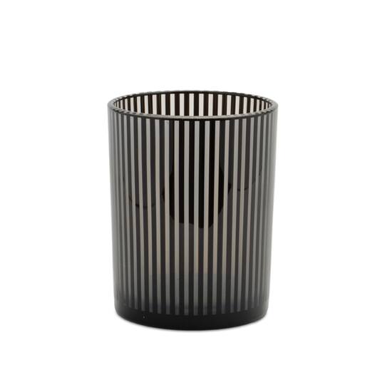 Black & White Striped Glass Candle Holder Set